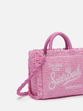 Borsa Mini Vanity rosa effetto paglia