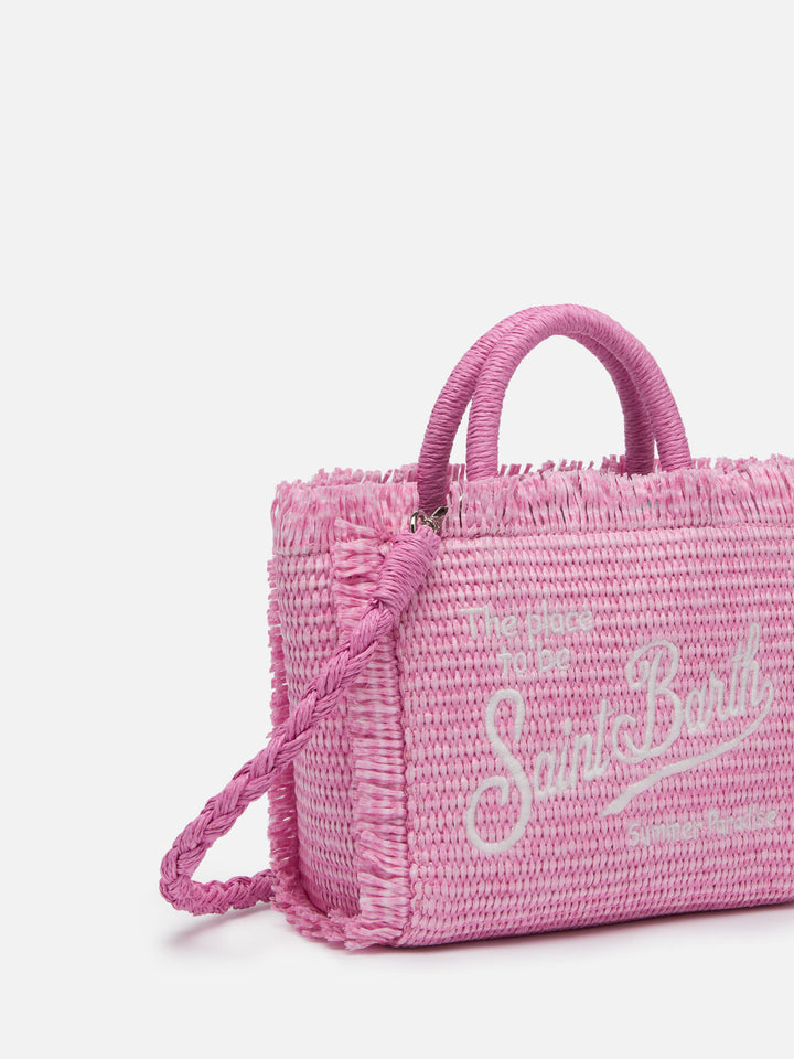 Borsa Mini Vanity rosa effetto paglia