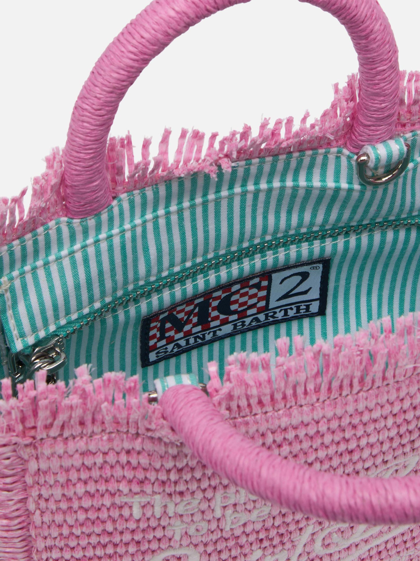 Borsa Mini Vanity rosa effetto paglia