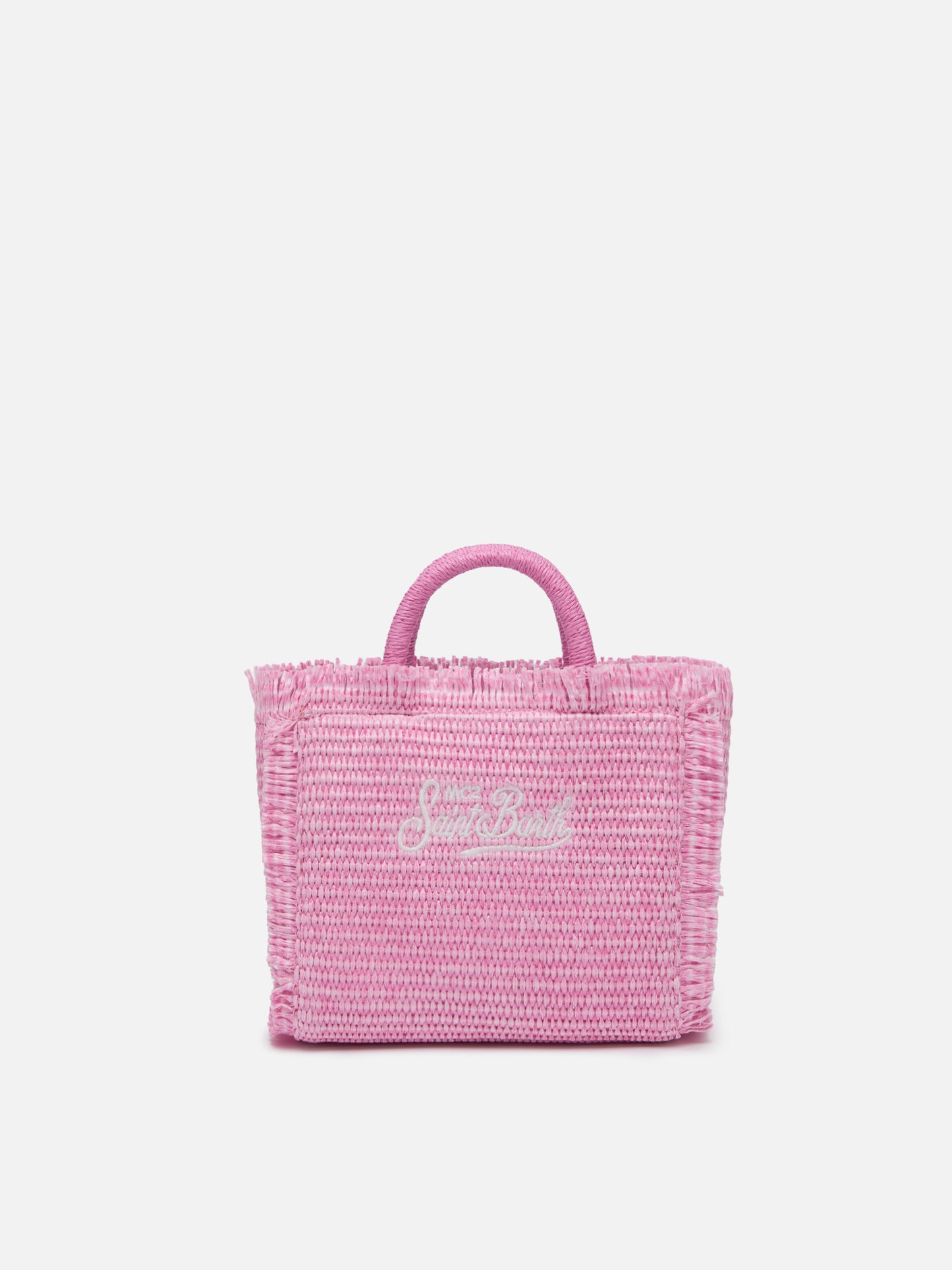 Borsa Mini Vanity rosa effetto paglia