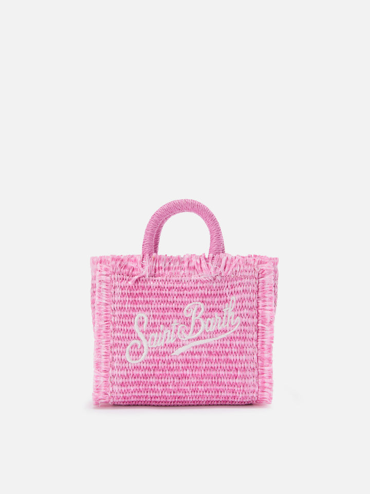 Vanity straw effect micro bag with pink details