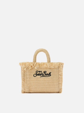Vanity straw effect micro bag with blue details