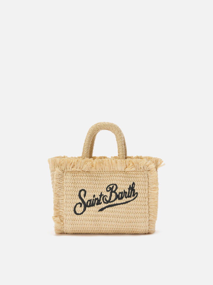 Borsa Vanity micro effetto paglia con dettagli blu
