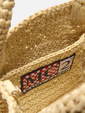 Borsa Vanity mini in raffia con frange laterali
