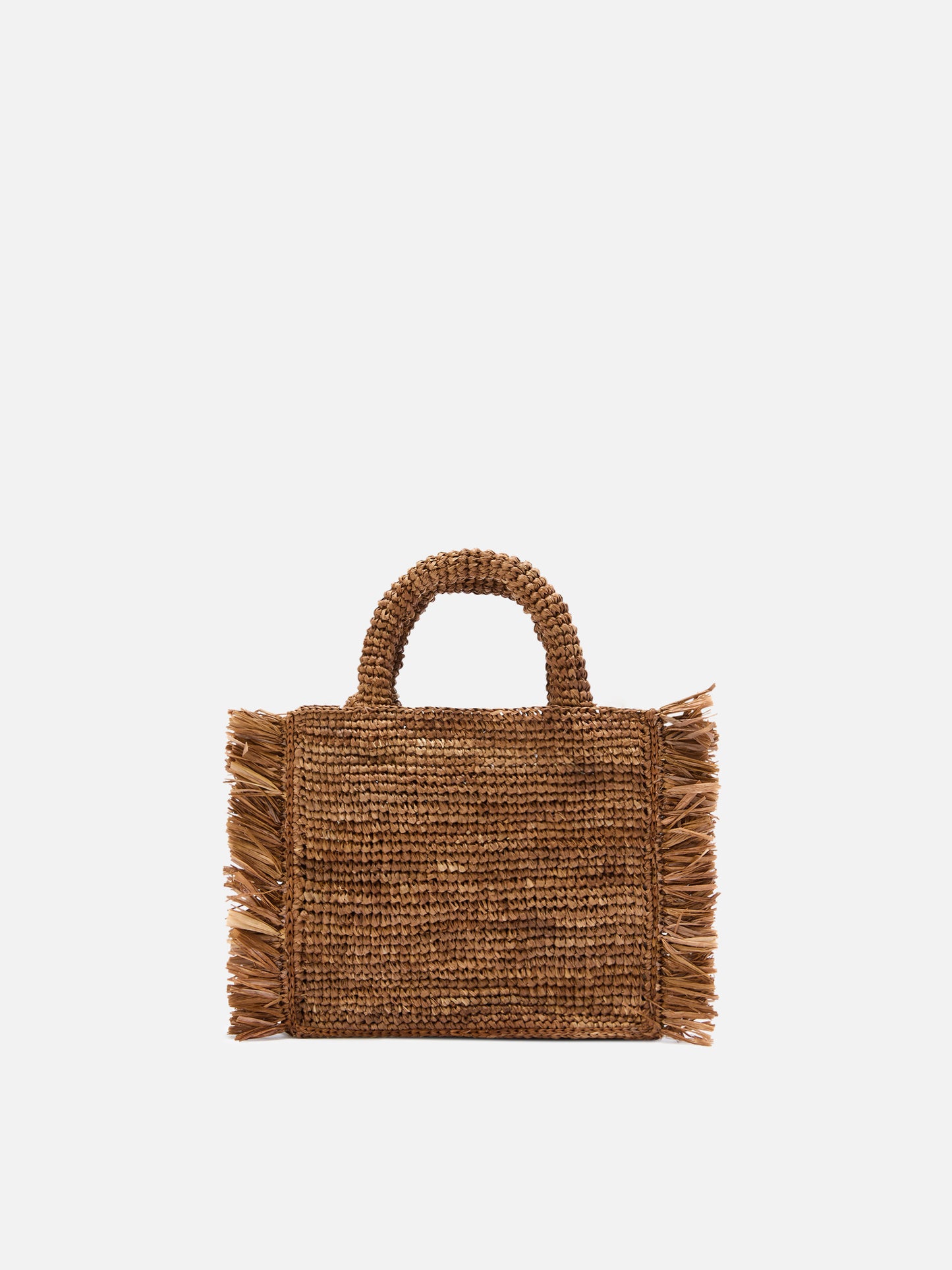 Mini sac vanity Brown en raphia avec franges latérales 