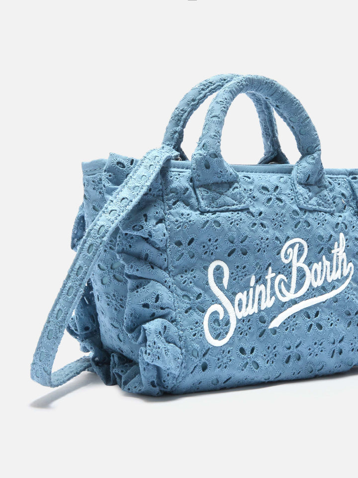 Light blue Vanity mini volant bag in broderie anglaise cotton