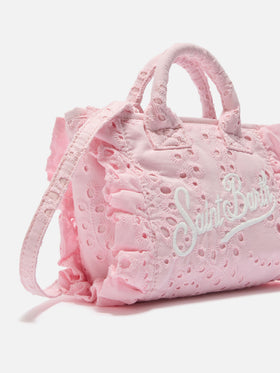 Borsa Vanity mini volant in cotone sangallo rosa