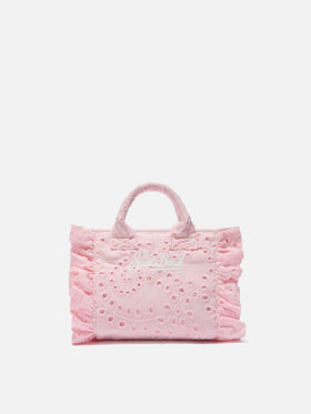 Borsa Vanity mini volant in cotone sangallo rosa