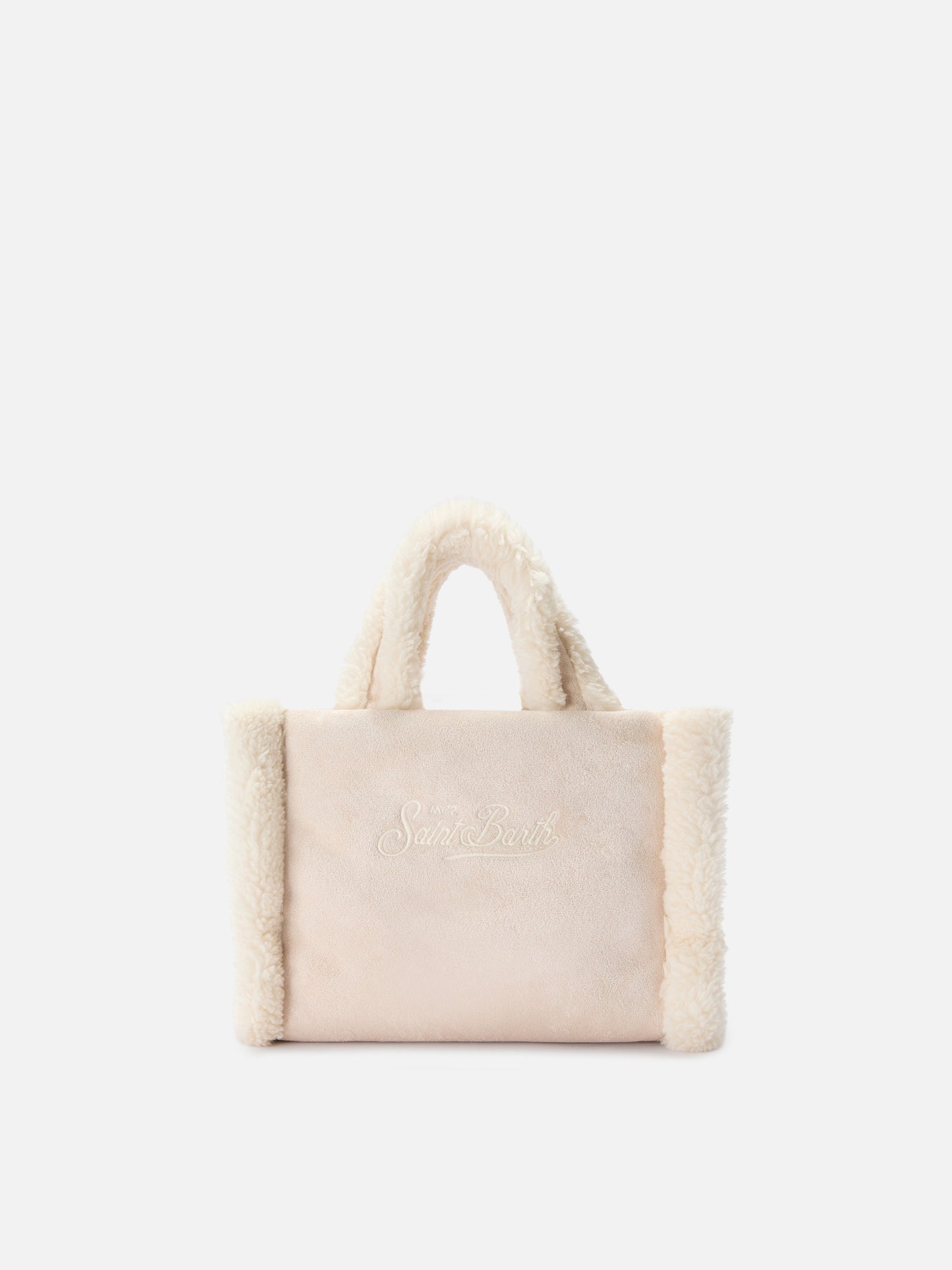 Vanity Mini Shearling Soft Handbag in beige shearling