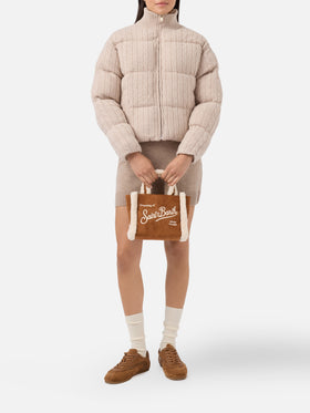 Vanity Mini Shearling Soft Handbag in camel shearling