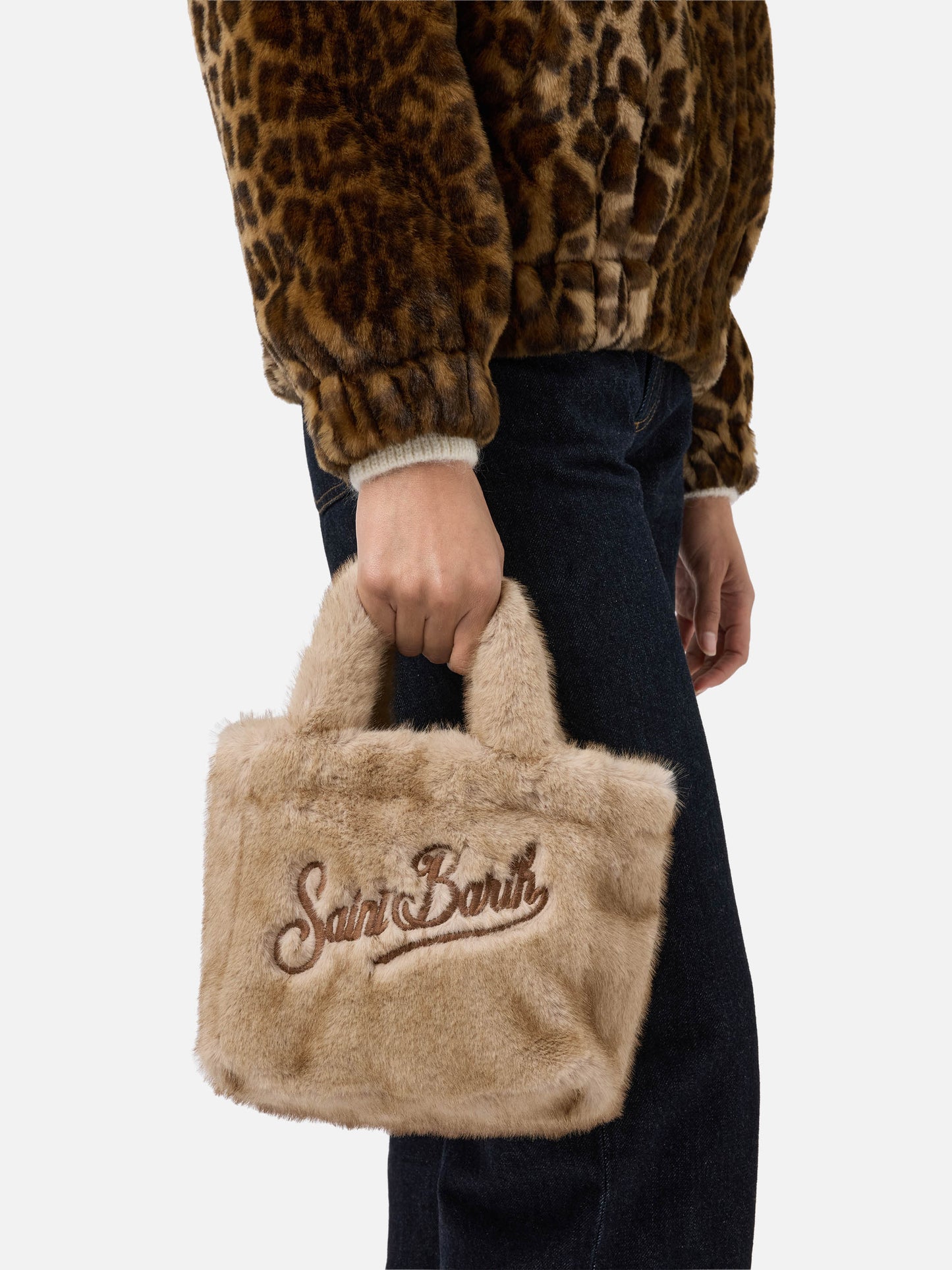 Vanity Mini Soft Handbag in beige faux fur