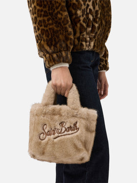 Vanity Mini Soft Handbag in beige faux fur