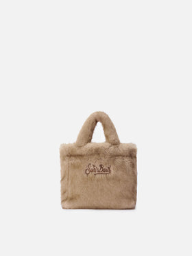 Vanity Mini Soft Handbag in beige faux fur