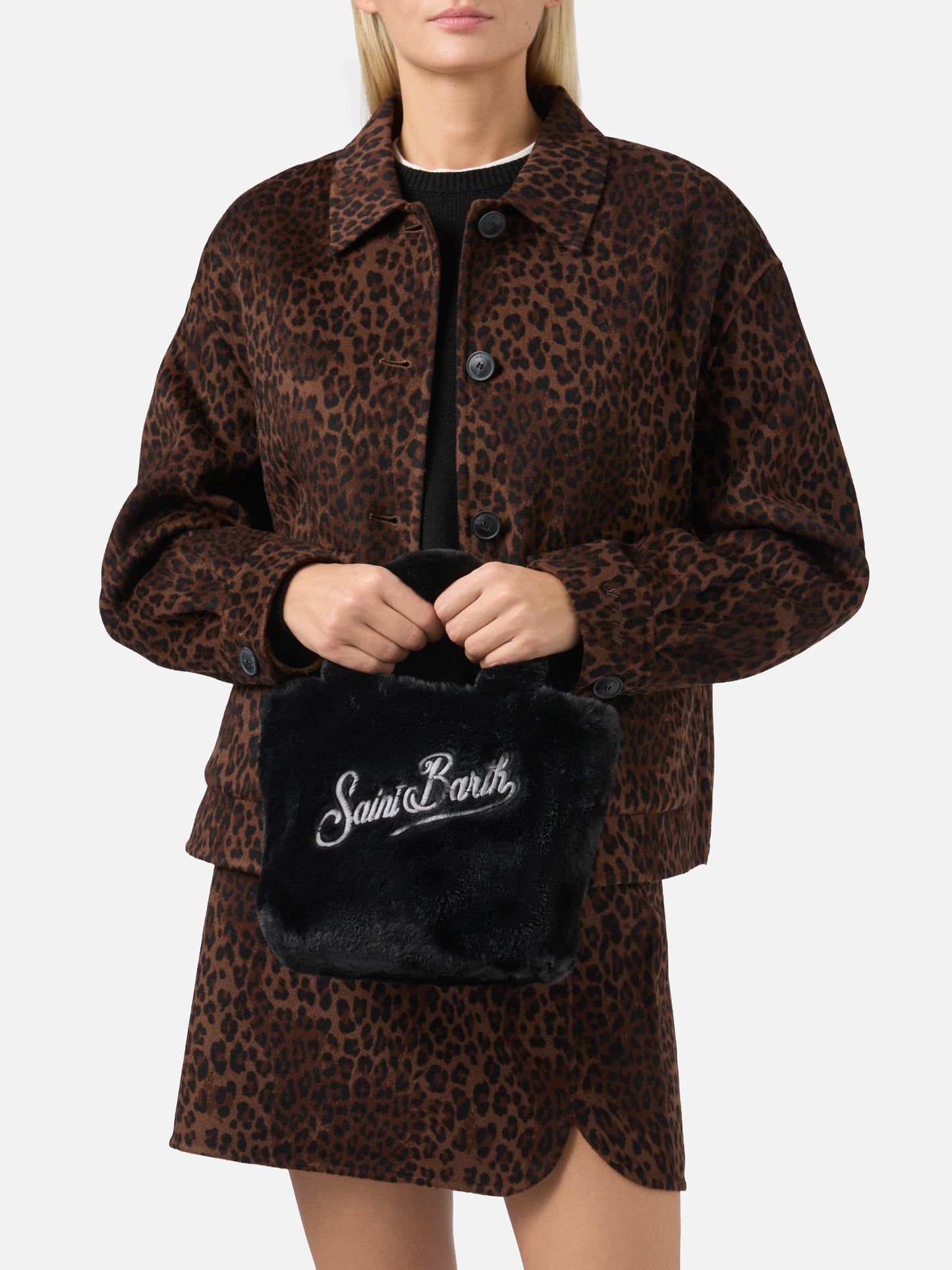 Vanity Mini Soft Handbag in black faux fur