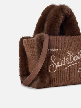Brown Mini Vanity bag in ribbed faux shearling with faux fur handles