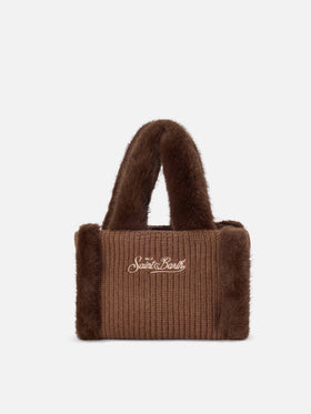Brown Mini Vanity bag in ribbed faux shearling with faux fur handles
