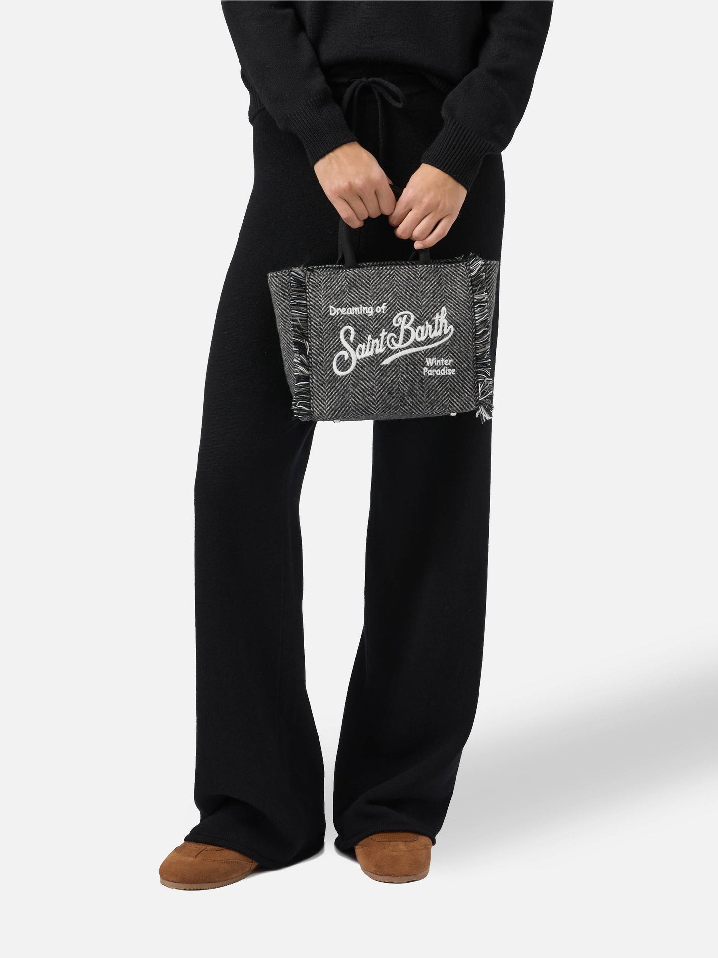 Vanity Mini Wool Handbag in herringbone wool blend