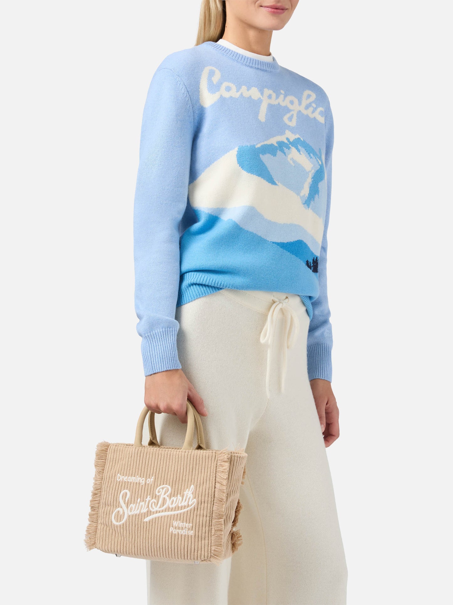 Vanity Mini Corduroy Handbag in beige corduroy velvet and faux suede