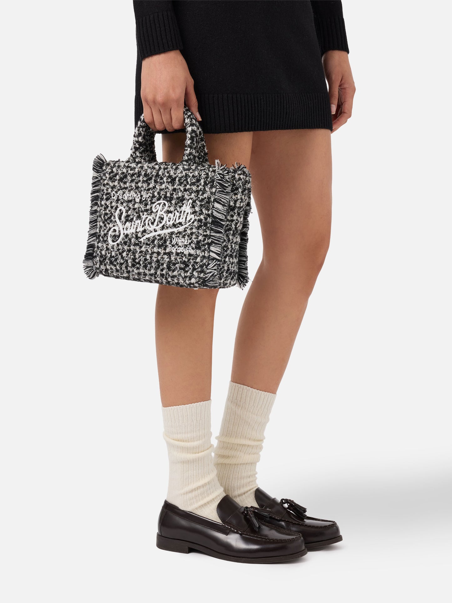 Borsa a mano Vanity Mini Tweed bianco e nero