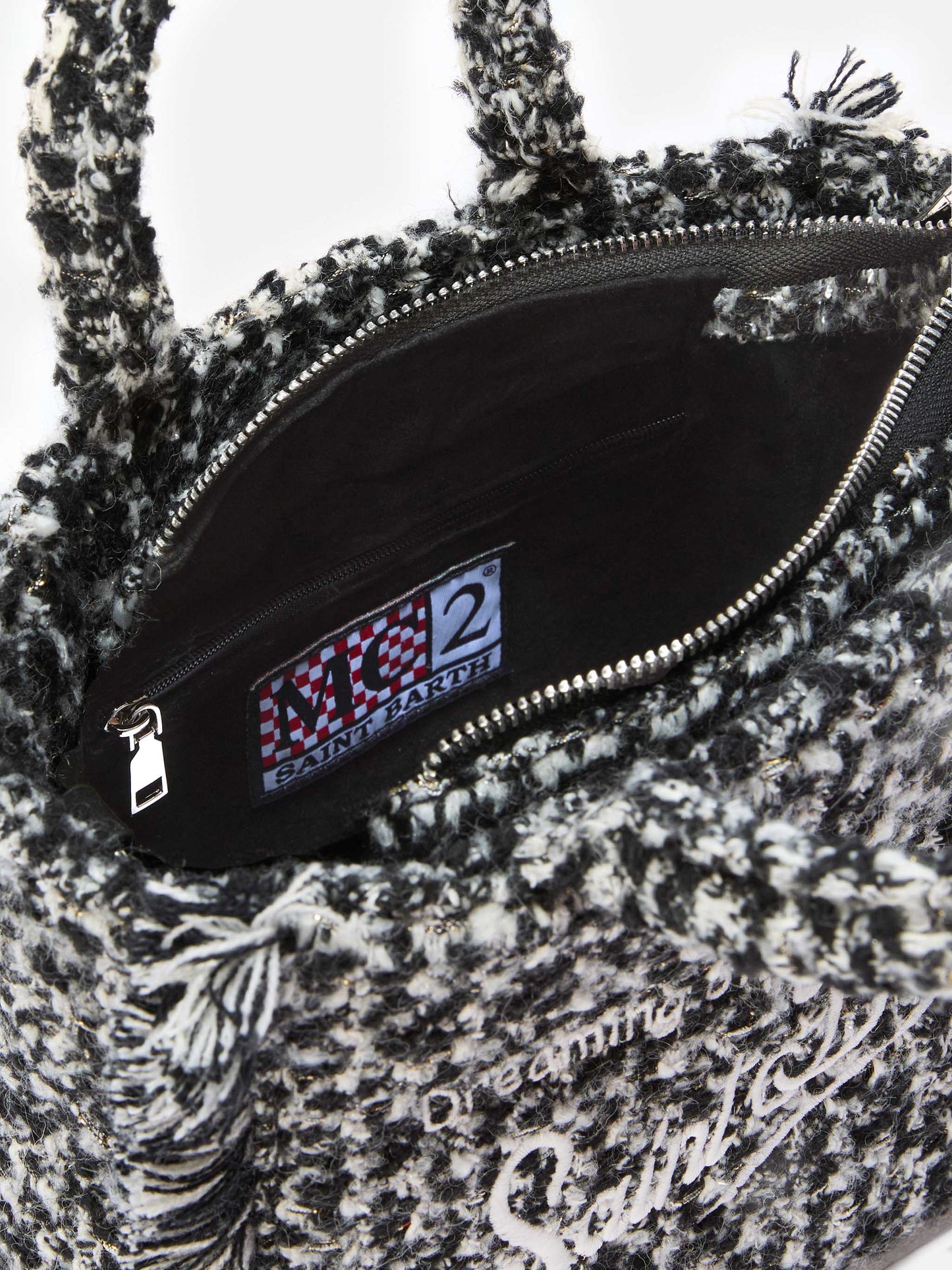 Borsa a mano Vanity Mini Tweed bianco e nero