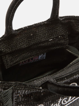 Vanity Mini-Samthandtasche aus schwarzem Samt mit Pailletten