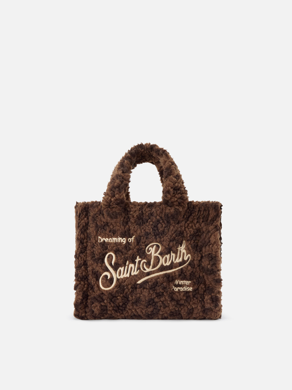 Braune Mini-Vanity-Bag aus Teddy-Stoff mit Leopardenprint 