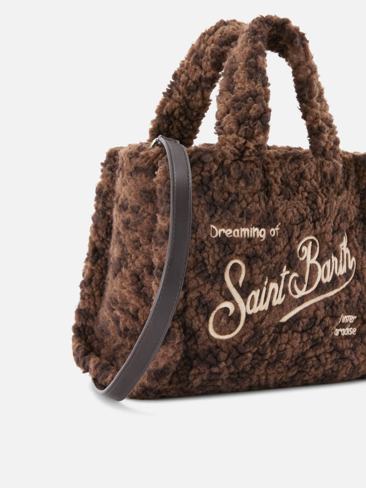 Braune Mini-Vanity-Bag aus Teddy-Stoff mit Leopardenprint 