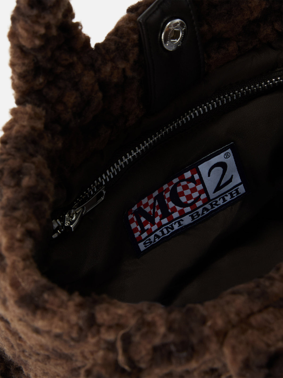 Braune Mini-Vanity-Bag aus Teddy-Stoff mit Leopardenprint 