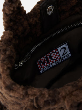 Braune Mini-Vanity-Bag aus Teddy-Stoff mit Leopardenprint 