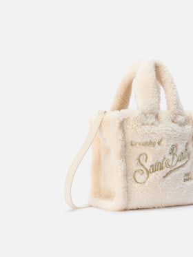 Borsa a mano Vanity Mini Teddy in sherpa bianco