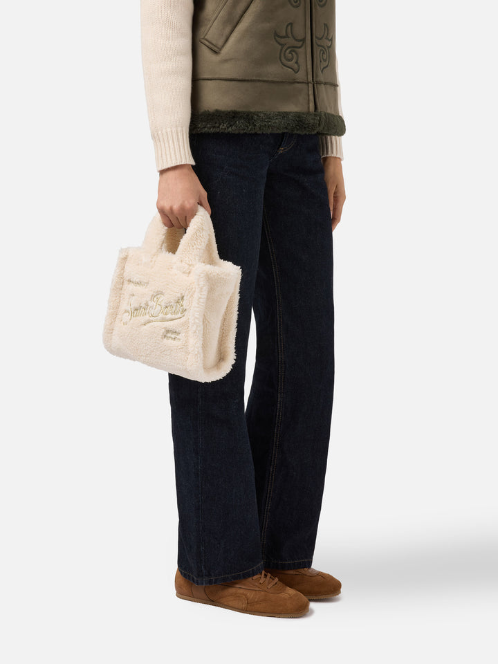 Borsa a mano Vanity Mini Teddy in sherpa bianco