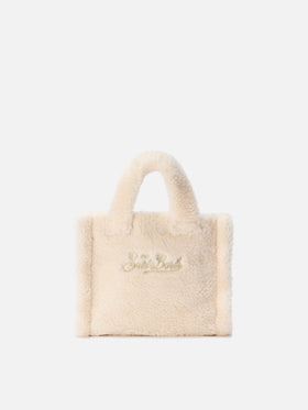 Borsa a mano Vanity Mini Teddy in sherpa bianco