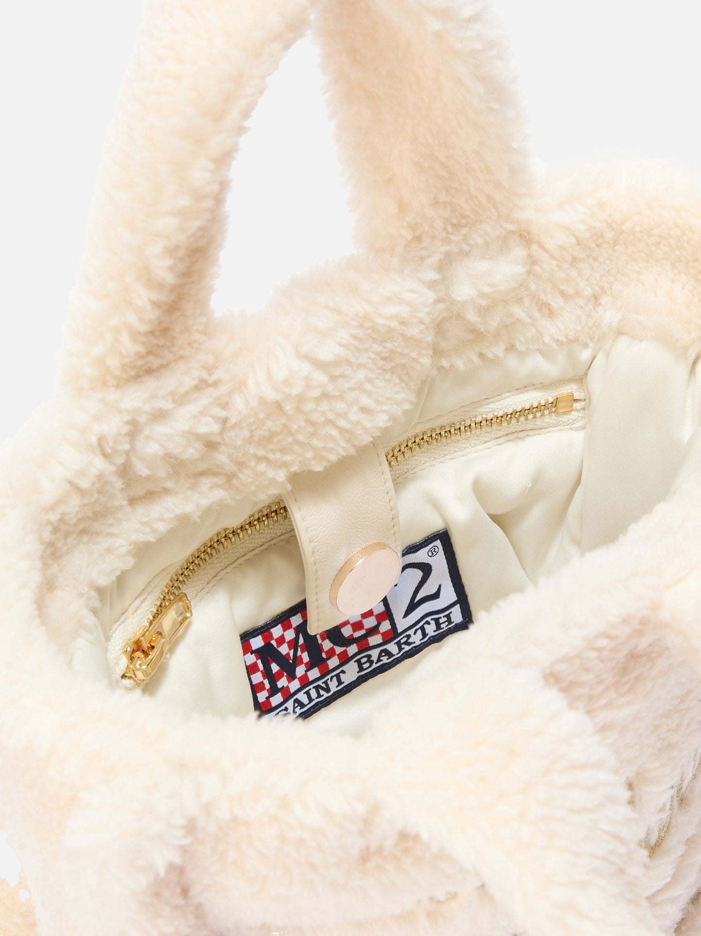 Borsa a mano Vanity Mini Teddy in sherpa bianco