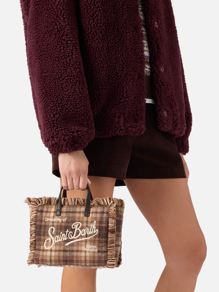 Mini sac Vanity en mélange de laine à motif tartan 