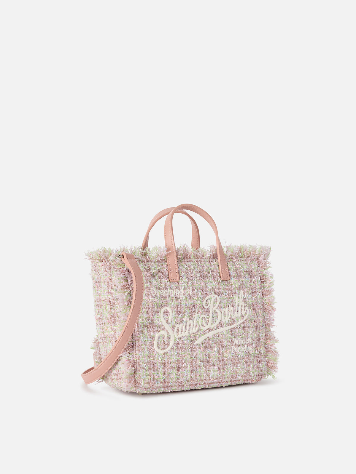 Borsa Mini Vanity rosa in tweed con filato lurex