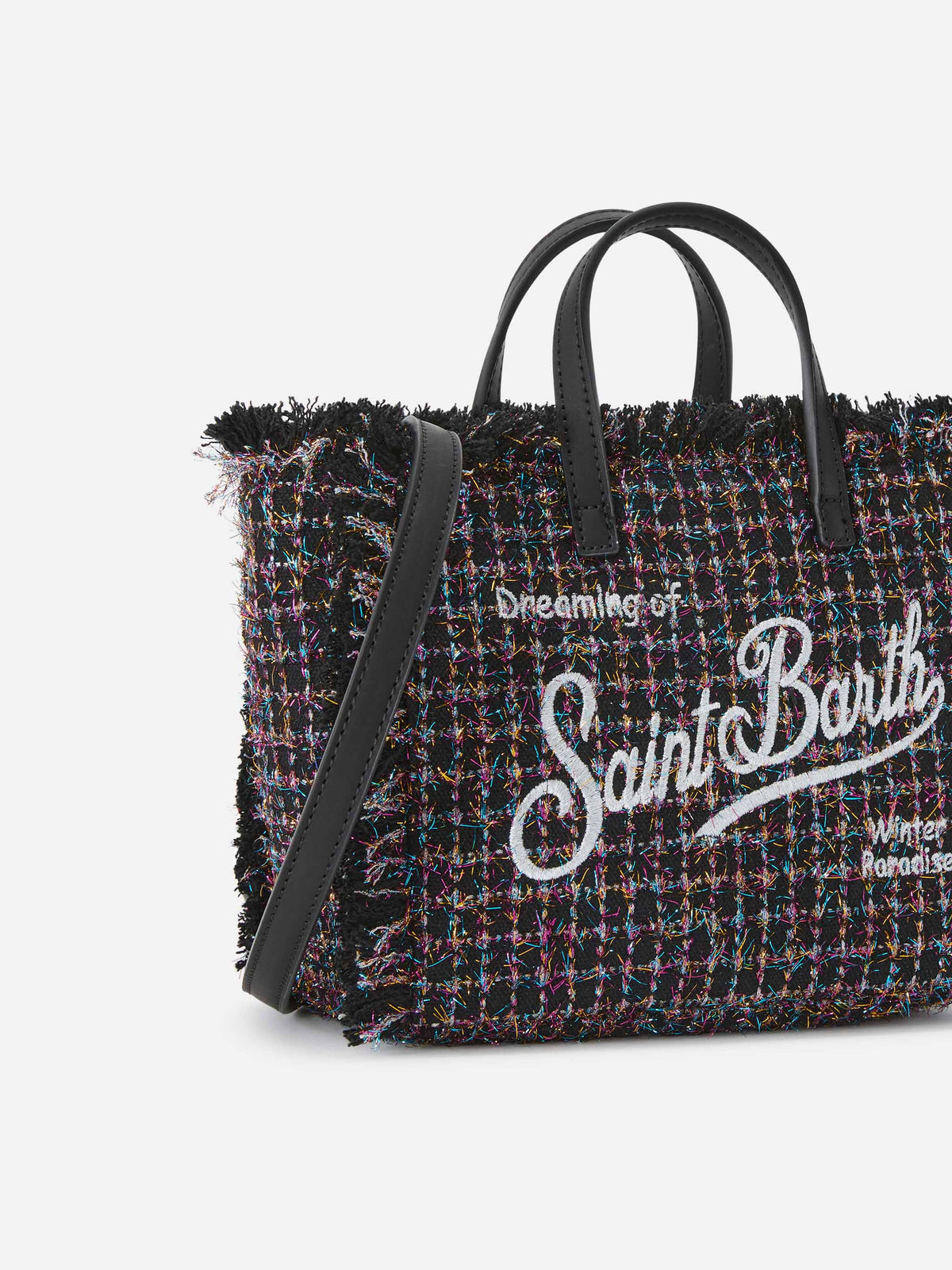 Mini Vanity bag noir en tweed avec glossy finish 