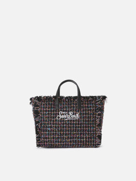 Mini Vanity bag noir en tweed avec glossy finish 