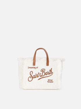 Mini Vanity bag en tweed color blanco roto con bordado del logo 