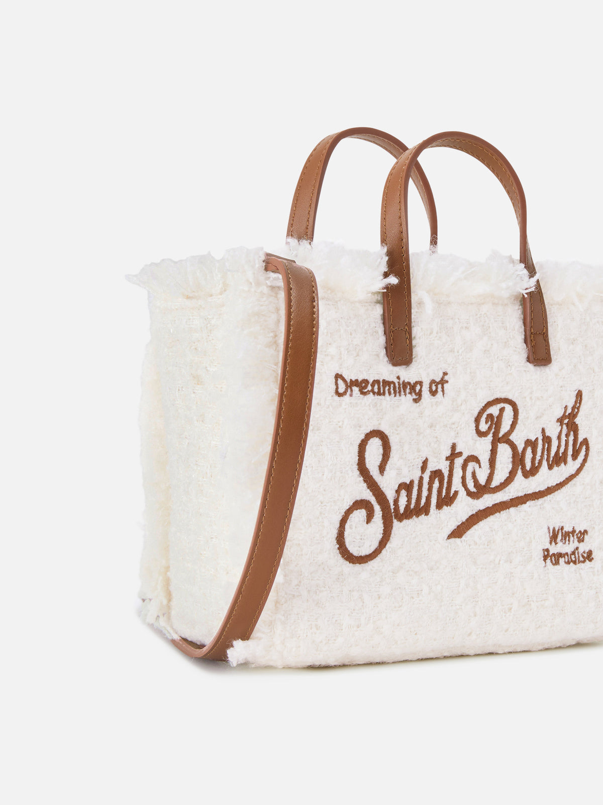 Mini Vanity bag en tweed color blanco roto con bordado del logo 