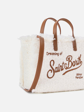 Mini Vanity bag en tweed color blanco roto con bordado del logo 