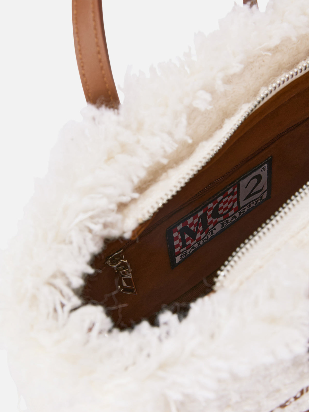 Mini Vanity bag en tweed color blanco roto con bordado del logo 