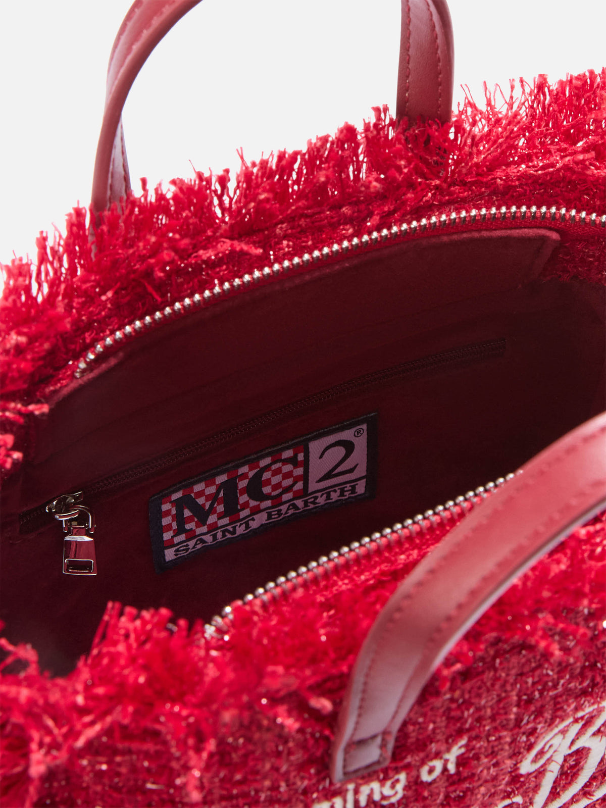 Borsa Mini Vanity rossa in tweed con ricamo logo