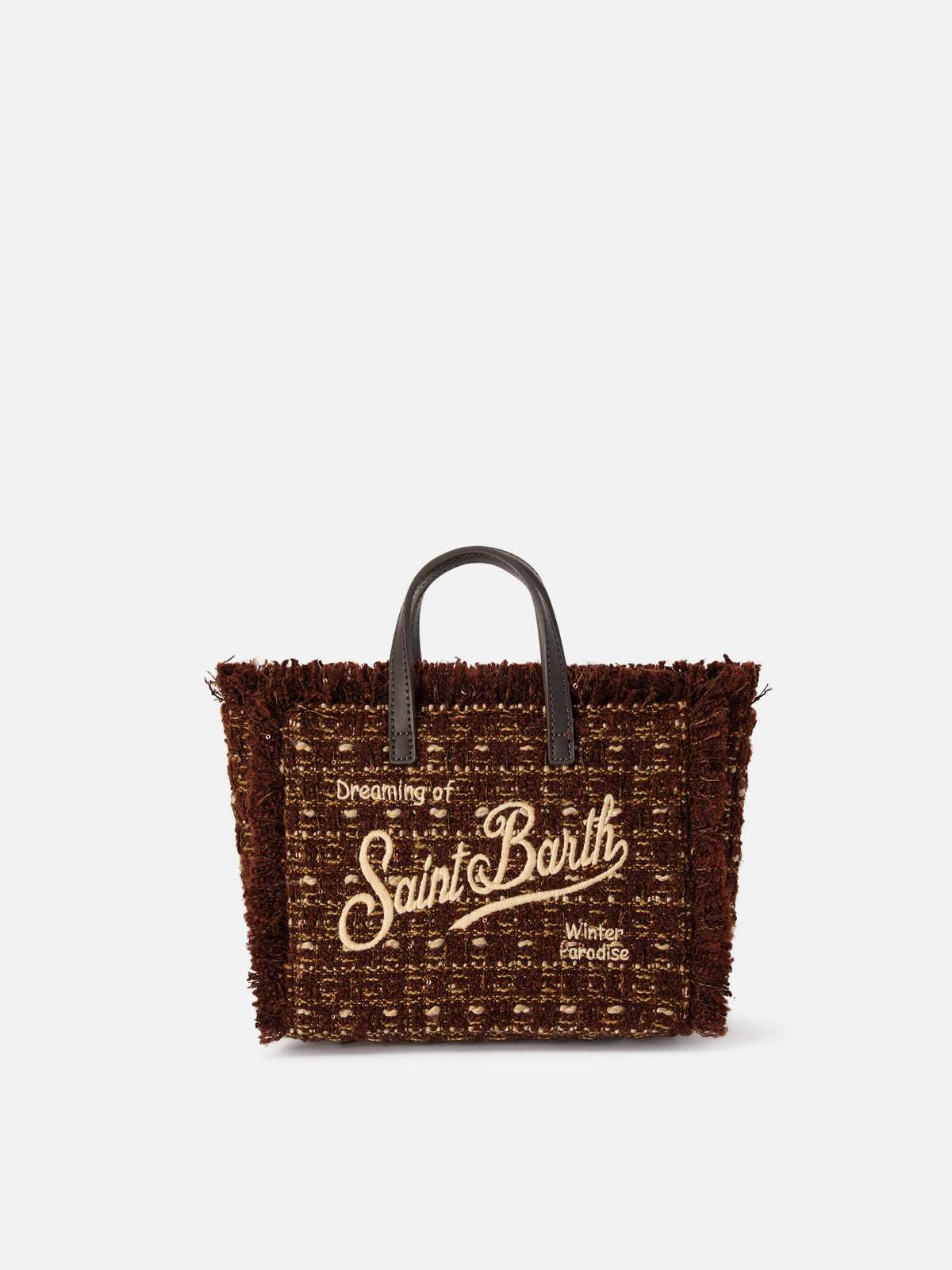 Mini Vanity bag marron en tweed avec logo brodé 