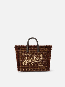Mini Vanity bag marron en tweed avec logo brodé 