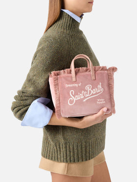 Rosa Mini Vanity-Tasche aus Samt mit Logostickerei 