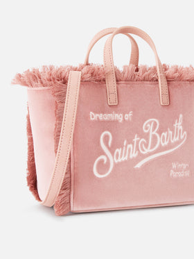 Mini Vanity bag rosa en terciopelo con bordado del logo 