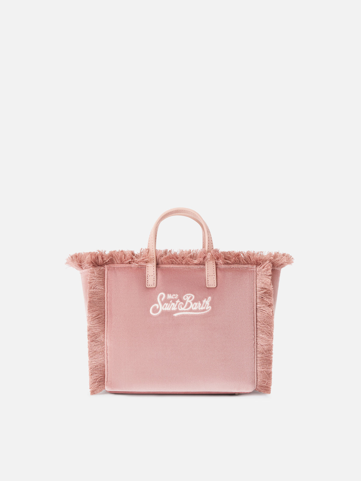 Mini Vanity bag rosa en terciopelo con bordado del logo 