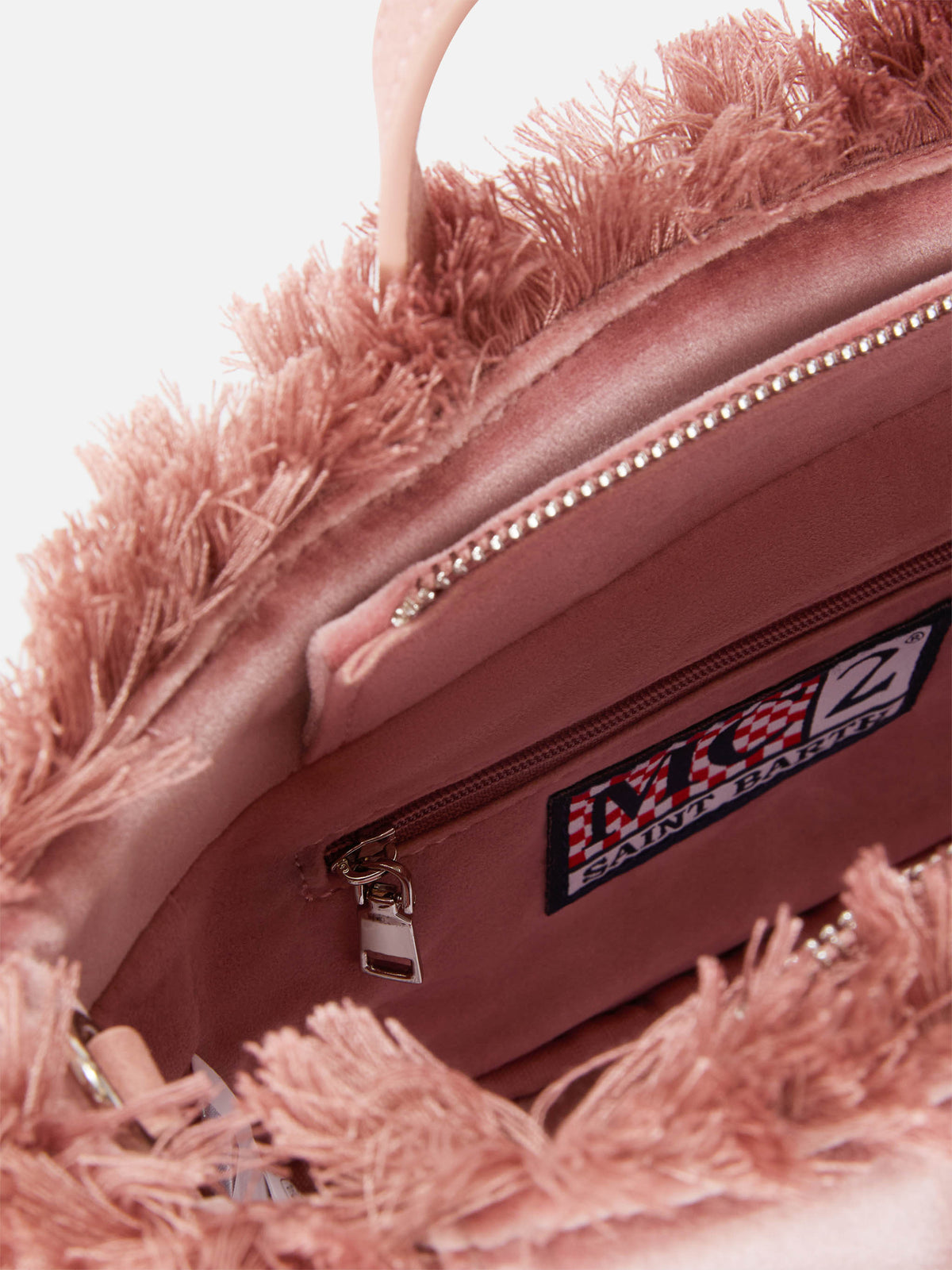 Mini Vanity bag rosa en terciopelo con bordado del logo 
