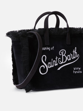 Black Mini Vanity bag in velvet with logo embroidery