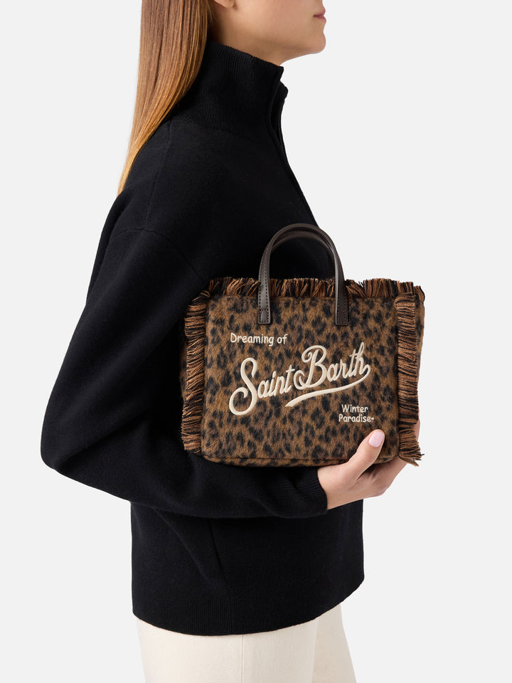 Borsa Mini Vanity in feltro con stampa leopardo